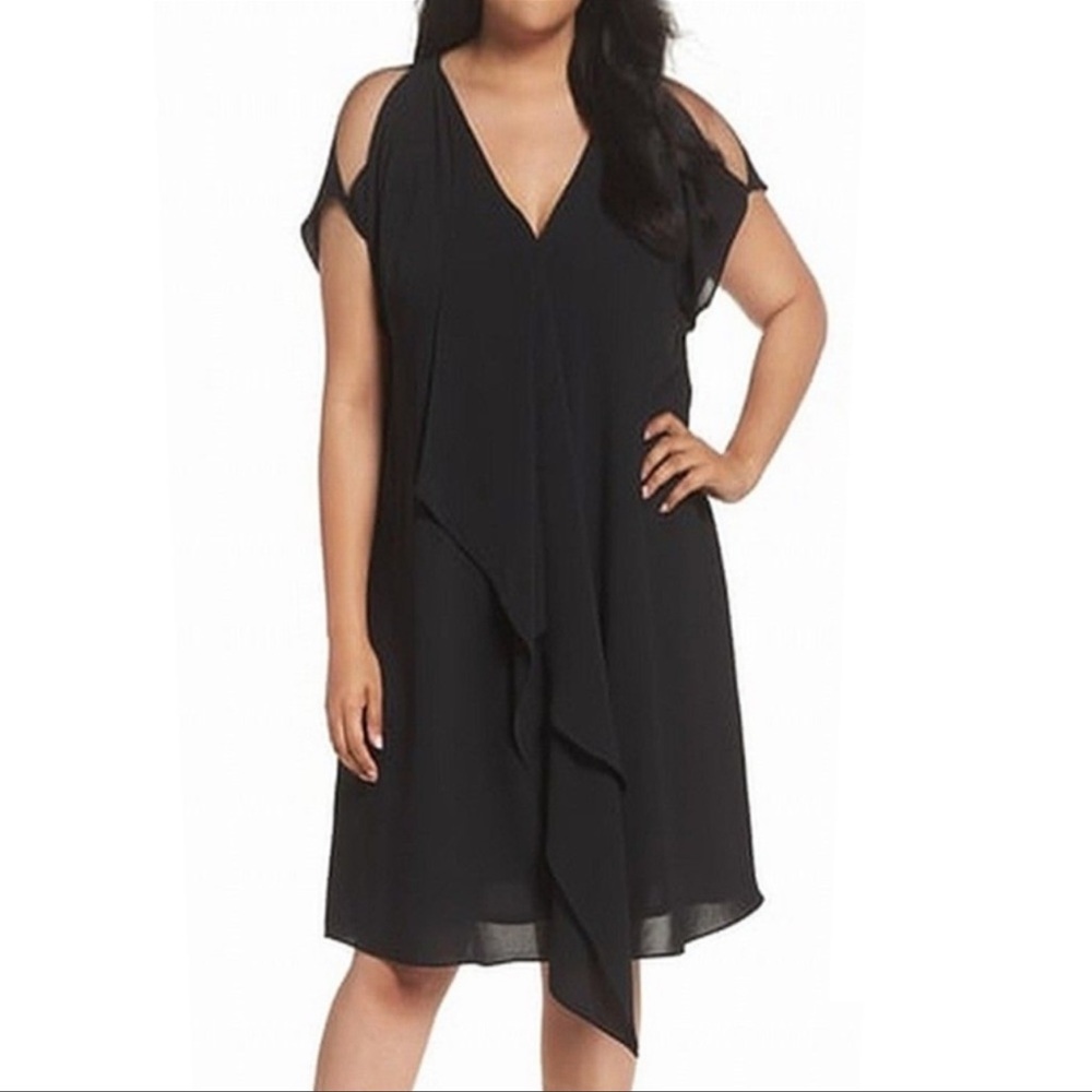Adrianna Papell Sheer Cold Shoulder Dress